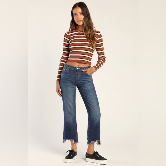 Free People We The Free The Maggie Mid-Rise Straight Leg Frayed Jeans - Size 30 - Picture 2 of 16